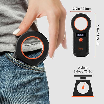 Tera Portable Pet Microchip Scanner - Works with Bluetooth 2.4G Wireless Wired USB Animal Tag Reader with OLED Display Screen Rechargeable Data Storage EMID FDX-B(ISO11784/85) for Pet W90D