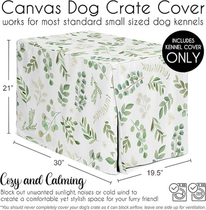 Sweet Jojo Designs Green Boho Floral Leaf Dog Crate Cover – Kennel Covers for 30 Inch Pet Cage Small/Medium - Neutral Sage White Bohemian Watercolor Botanical Flower Woodland Tropical Garden Nature