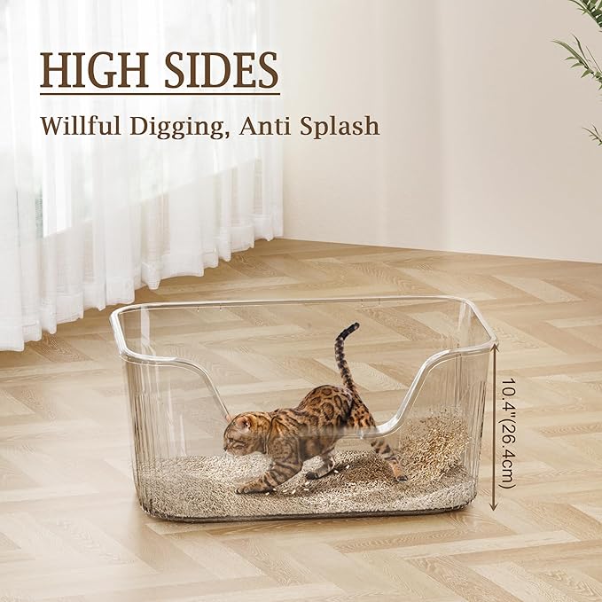 Large Cat Litter Box with High Sides 21.5 * 16.1 * 10.4 inches Big Litter Boxes for Large Cats Easy Clean Open Litter Box, Anti-Splashing&Leak-Proof, Yellow