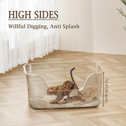 Large Cat Litter Box with High Sides 21.5 * 16.1 * 10.4 inches Big Litter Boxes for Large Cats Easy Clean Open Litter Box, Anti-Splashing&Leak-Proof, Yellow