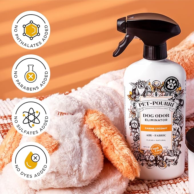 Pet-Pourri Pet Odor Air + Fabric Odor Eliminator Spray, Canine Coconut, 16 Fl Oz