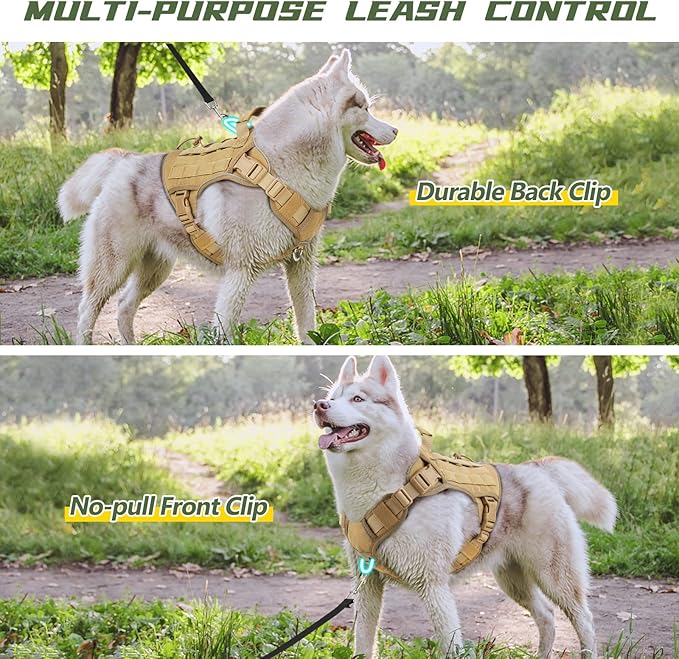 WINGOIN Tactical Dog Harness for Small Dogs, Heavy Duty No Pull Harness with Handle, Adjustable Reflective Military K9 Pet Vest for French Bulldog, Pug, Walking, Training, Hunting, Khaki (S)