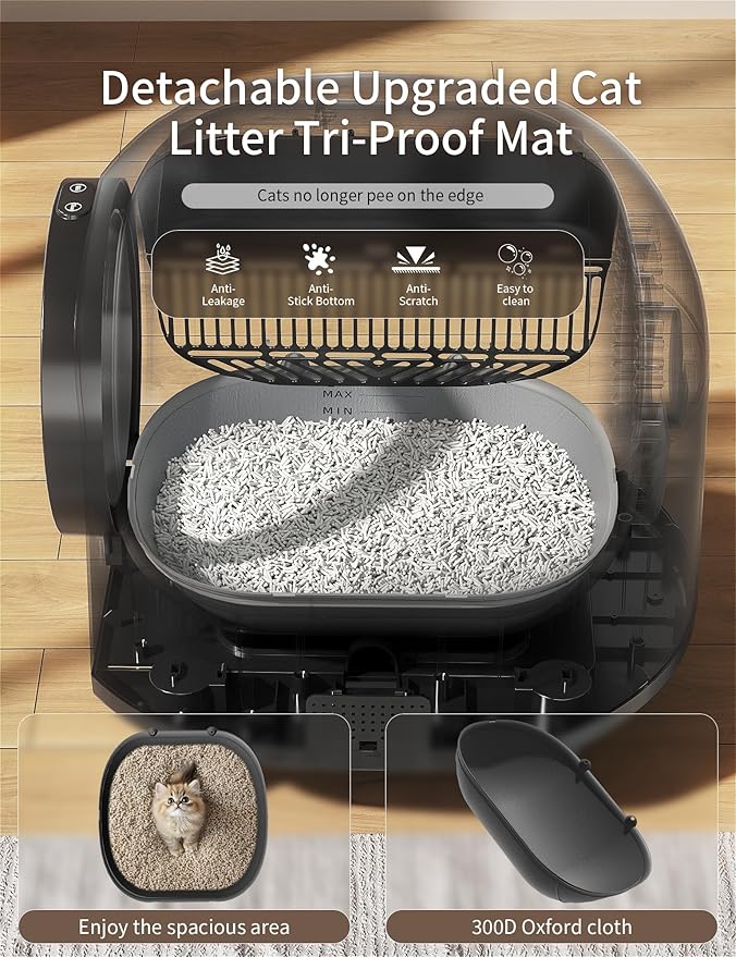 Automatic Cat Litter Box Self Cleaning,Smart Litter Box with 10 Safety Sensor Radars,100L Electric Cat Litter Boxes with Stairs for Multiple Cats,APP-Control,Advanced Odor Control OMCPET (Black)