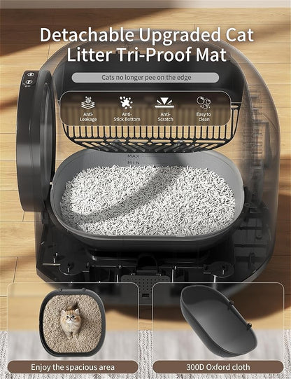 Automatic Cat Litter Box Self Cleaning,Smart Litter Box with 10 Safety Sensor Radars,100L Electric Cat Litter Boxes with Stairs for Multiple Cats,APP-Control,Advanced Odor Control OMCPET (Black)