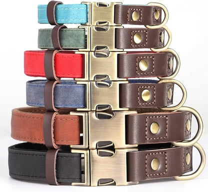 Didog Soft Padded Leather Dog Collars for Medium Dogs, Classic Heavy Duty Dog Collars with Quick Release Metal Buckle, Adjustable Medium Dog Collar Leather,Blue,M