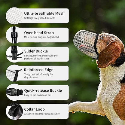 Dog Muzzle, Breathable Soft Muzzle for Extra Small Dogs to Anti & Prevent Barking Biting Chewing, Reflective & Adjustable Basket Muzzle with Air Mesh for Dachshund Beige XS