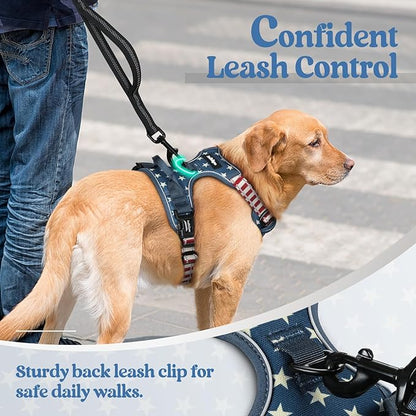 rabbitgoo Dog Harness No Pull with 2 Leash Clips, Adjustable Soft Padded, Reflective Oxford No Choke Pet Vest with Easy Control Handle for Large Dogs, Blue Star, XL