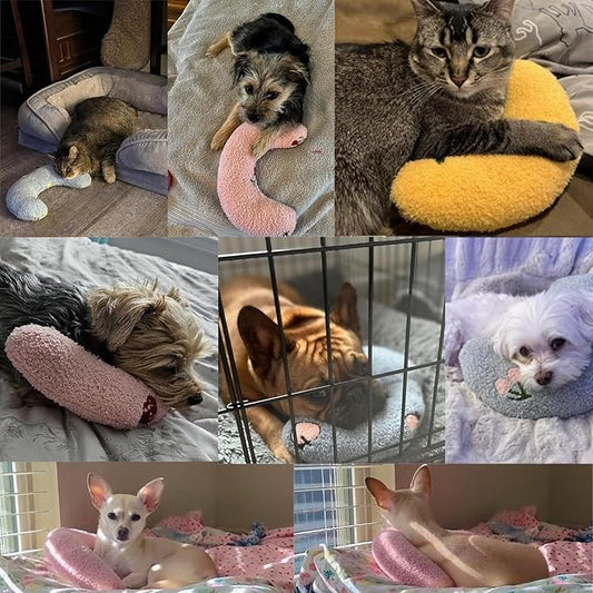 T'CHAQUE Dog Pillow Bed, Cat Calming Pillow, Dog Neck Pillow for Joint Relief Sleeping, Ultra Soft Half Donut Cuddler, Pillow Pet for Upper Spine Support, Doggy/Kitten Pillow Training Toy, PinkCherry