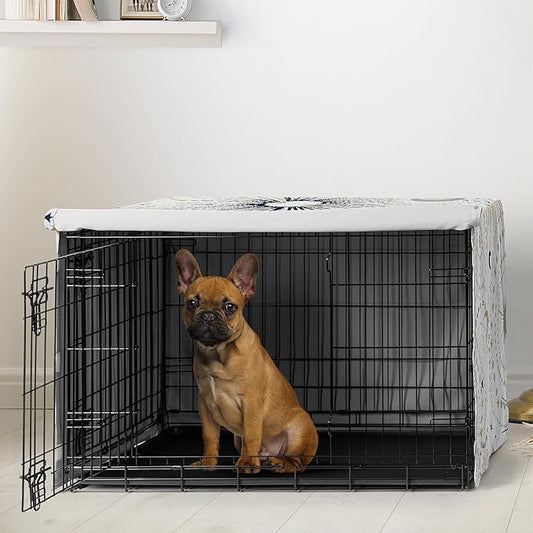 Sweet Jojo Designs Navy Blue Star and Moon Dog Crate Cover – Kennel Covers for 30 Inch Pet Cage Small/Medium - Gold Grey Celestial Sky Stars Gray Shabby Chic