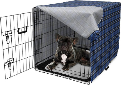 Lunarable Plaid Dog Crate Cover, Classical Old Fashioned Abstract Pattern Design Scottish Country Style, Easy to Use Pet Kennel Cover for Cats & Medium Dogs, 24 Inch, Violet Blue Black White