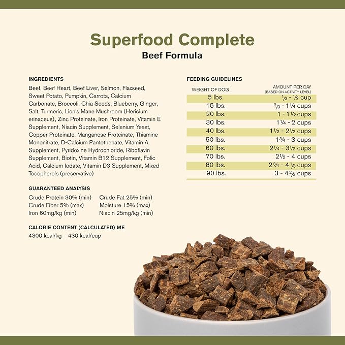 Superfood Complete, Air-Dried Adult Dog Food - High Protein, Zero Fillers, Superfood Nutrition by Katherine Heigl (64 oz., Beef Formula)