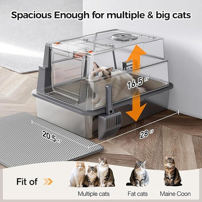 XXXL Stainless Steel Litter Box with Lid,28" L x 20.5" W x 16.5" H Extra Large Cat Litter Box Enclosure for Large and Multi-Cats Families,Non-Sticky, Anti-Leakage, Easy to Clean(Dark Blue)