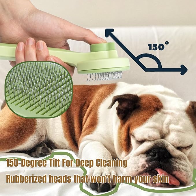 Self-Cleaning Slicker Brush for Dogs & Cats - Gentle Deshedding Grooming Tool for Long and Short Hair Pets, Removes Loose Fur, Undercoat, and Tangles