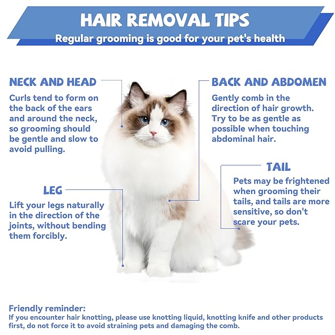 8.5 Inch Dual Tooth Pet Comb for Mats and Tangles，Professional Grooming Flea Comb Removing Excess Hair for Long-Haired Cats and Dog Kit,Prevent Undercoat, Excess Hair,Mats and Tangles,Pet Essential