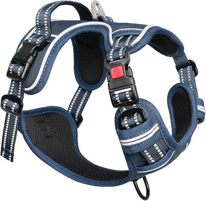Timos Dog Harness Small Sized, No Pull Pet Harness with Neck Lockable Snap,No Choke Front Clip Dog Reflective Vest,Adjustable Metal Rings 3 Buckles,Easy Control Handle for Small Dogs Royal Blue S