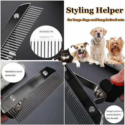 Long Tooth Undercoat Rake, Deshedding Tool Set - Pet Grooming Brushes for Middle to Large Dogs, Cats, Horses - Dematting Comb for German Shepherds, Huskies, Long-Haired Breeds