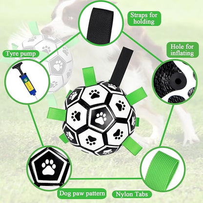 Amasiver Dog Soccer Ball Toys with Straps - 8 inch Large Herding Ball for Dogs, Interactive Dog Toys for Tug of War, Tug Toy Birthday Gifts, Water Toy, World Cup Sturdy Dog Balls for Medium Large