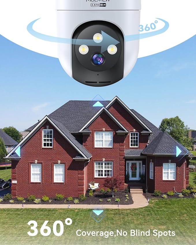 MUBVIEW 360° Security Cameras Wireless Outdoor,24/7 Wired Outdoor Camera for Home Security,Motion Tracking,5G/2.4G WiFi security camera,Night Vision,2-Way Talk, IP66,AI Detection,Local & Cloud Storage