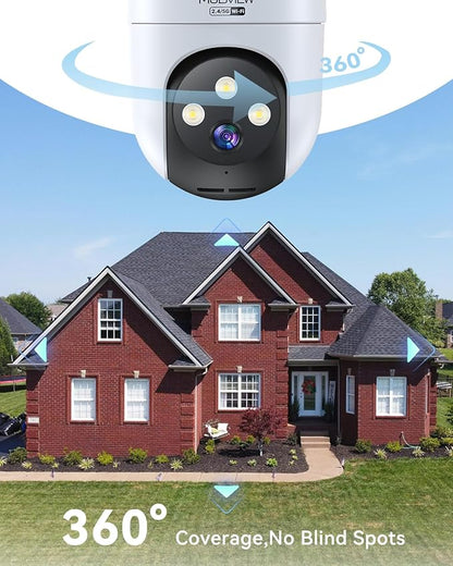 MUBVIEW 360° Security Cameras Wireless Outdoor,24/7 Wired Outdoor Camera for Home Security,Motion Tracking,5G/2.4G WiFi security camera,Night Vision,2-Way Talk, IP66,AI Detection,Local & Cloud Storage