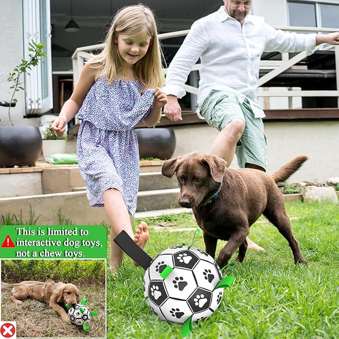Amasiver Dog Soccer Ball Toys with Straps - 8 inch Large Herding Ball for Dogs, Interactive Dog Toys for Tug of War, Tug Toy Birthday Gifts, Water Toy, World Cup Sturdy Dog Balls for Medium Large