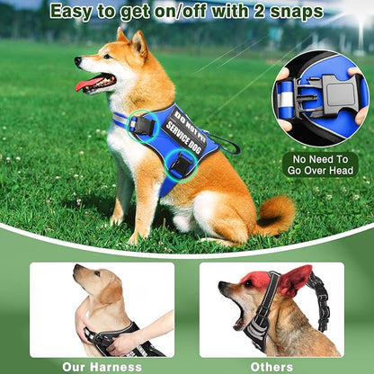 Service Dog Vest Harness and Leash Set+10 Patches,No Pull&Easy Walk Reflective Dog Harness with Soft Padded Handle for Training/Everyday,Fit Small/Medium/Large/Extra-Large Dogs (Blue XL)