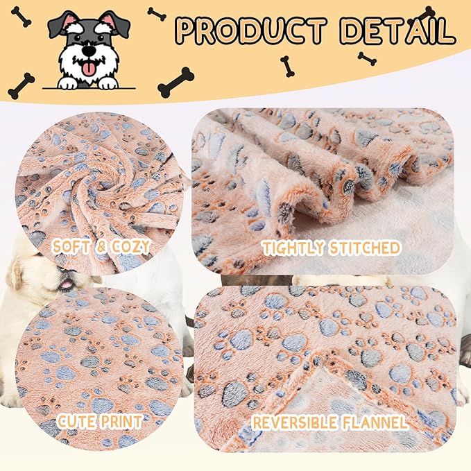 Dog Blankets for Dogs, 3 Pack Large Blanket Medium Dog Cat Soft Fuzzy Blankets Washable,Comfort Flannel,Fuzzy Soft Blankets for Dogs,Pet Blanket,Reversible Cow Print,41 x 31 inch，Blue