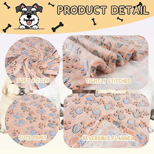 Dog Blankets for Dogs, 3 Pack Large Blanket Medium Dog Cat Soft Fuzzy Blankets Washable,Comfort Flannel,Fuzzy Soft Blankets for Dogs,Pet Blanket,Reversible Cow Print,41 x 31 inch，Blue