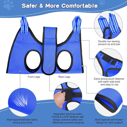 Pet Grooming Hammock Harness for Medium/Large Dogs with Belt Pasteable,Nail Clippers,Nail Trimmers,Comb, Trimming Relaxing/Safe,Dog Grooming Kit at Home(Blue)