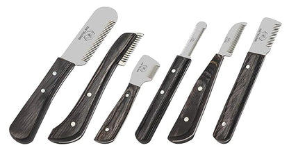 Brutul Bee Dog Grooming Coat Stripping Knife Stripper Trimmer Tool Wooded Handle Stripping Knives Set of 6 in Stainless Steel Non-Slip Tools for Grooming Dogs (Black)