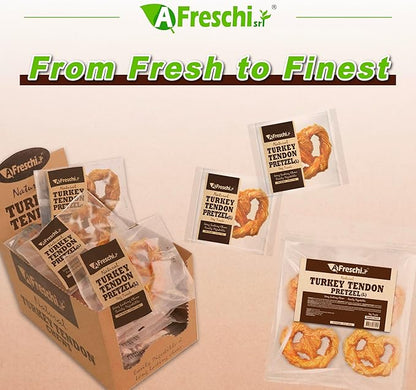 AFreschi Turkey Tendons for Dogs, USA-Sourced, Healthy Dog Treats, Rawhide-Free Puppy Chews, Long Lasting, All Natural, Hypoallergenic Dog Treats for Large Breeds, 1 Count Pack Pretzel (L)
