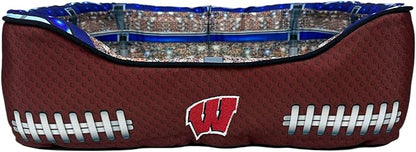 NCAA Wisconsin Badgers Stadium Dog Bed, Pet Pillow Bed for Dogs, Sporty Football Dog Bed and Lounge Cushion