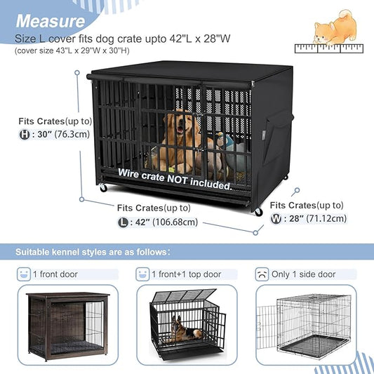 Explore Land 42 inches Dog Crate Cover with Top Panel Non-Toxic Inodorous Polyester Friendly for Dogs (Black)