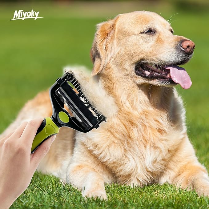 3-in-1 Pet Deshedding Tool - Undercoat Rake, Deshedding Brush, Dematting Comb for Dogs & Cats, Dog Brush for Shedding, Professional Grooming Brush for Double Coat, Long & Short Hair (Green)
