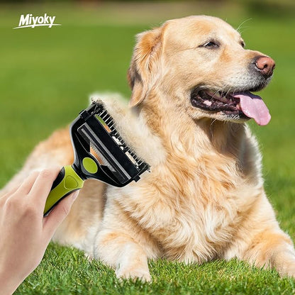 3-in-1 Pet Deshedding Tool - Undercoat Rake, Deshedding Brush, Dematting Comb for Dogs & Cats, Dog Brush for Shedding, Professional Grooming Brush for Double Coat, Long & Short Hair (Green)