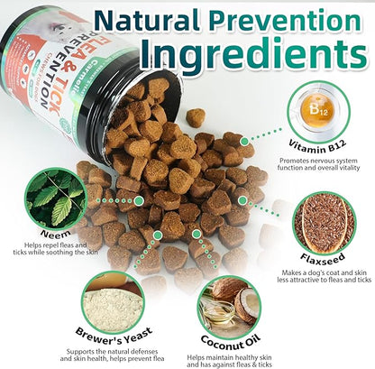 Flea and Tick Prevention for Dogs Chewables - 200 Soft Chews Natural Dog Flea and Tick Chewables, Oral Flea Supplement for Dogs, Puppy Flea Support - All Breeds & Ages - Chicken Flavor