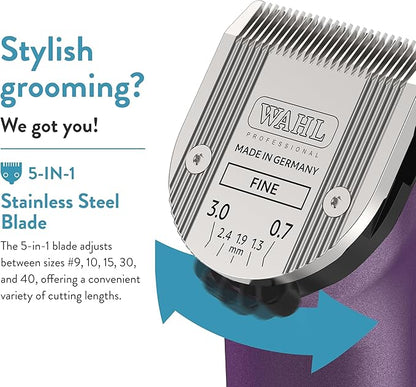 Wahl Professional Animal Arco Pet, Dog, Cat, and Horse Cordless Clipper Kit, Purple (8786-1001)