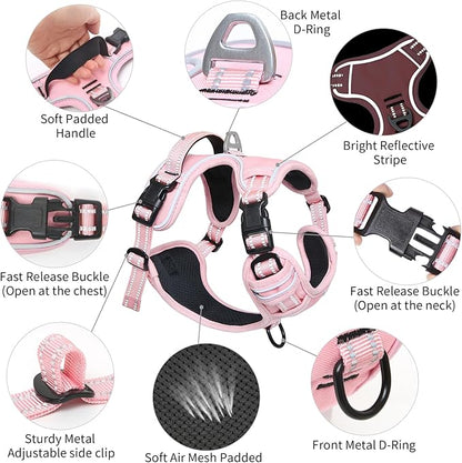 Timos Dog Harness, 3 Snap Buckles No-Pull Soft Padded Dog Vest with 2 Metal Leash Clips, Adjustable Reflective No Choke Pet Harness with Easy Control Handle for Large Dogs,Pale Pink,L
