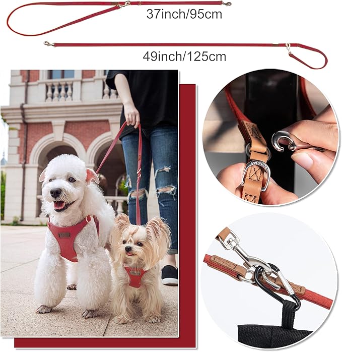 Puppytie No Pull Dog Harness with Multifunction Dog Leash,Soft Adjustable No Choke Escape Proof Pet Harness Vest for Medium Dogs or Large Dogs,red Hawthorn,M