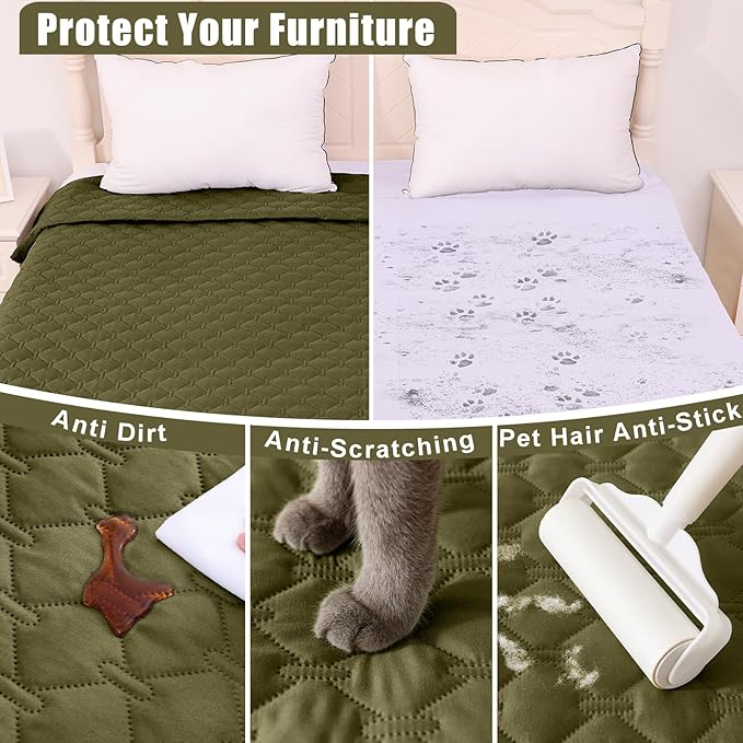 Smiry Waterproof Dog Blanket, Soft Dog Bed Cover Pet Blanket, Reversible Couch Cover for Dogs Washable, Pet Couch Covers for Sofa Furniture Protector for Puppy Cat (82x102 Inch, Green/Navy)