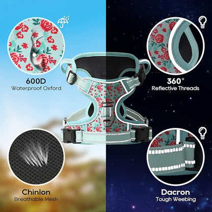 Timos No Pull Dog Harness, Release at Neck Reflective 3 Snap Buckles Adjustable No Choke Pet Vest with Front & Back 2 Leash Clips, Soft Padded Control Training Handle for Small Medium Large Dogs