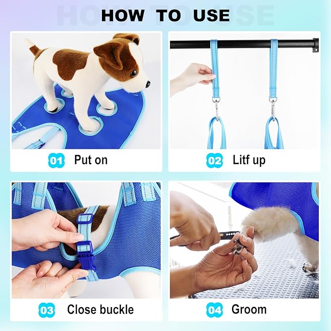 Dog Grooming Hammock - Dog Hanging Harness Holder, Cat Hanger Sling Restraint Bag for Nail Trimming/Clipping with Nail Clipper& Nail File (S, Blue)