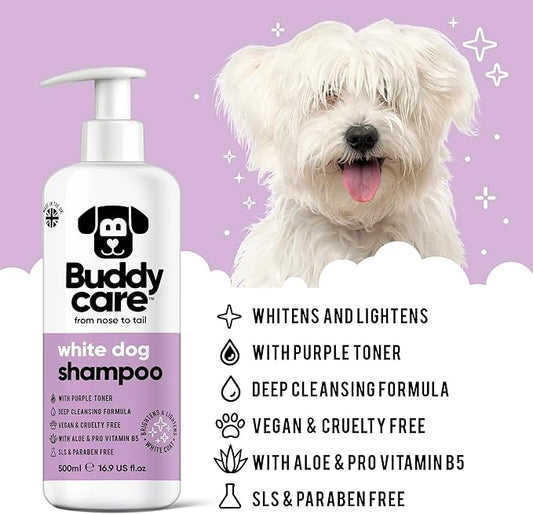 White Dog Shampoo by Buddycare | Brightening and Whitening Shampoo for Dogs | Deep Cleansing, Fresh Scented | with Aloe Vera and Pro Vitamin B5 (50.72oz)