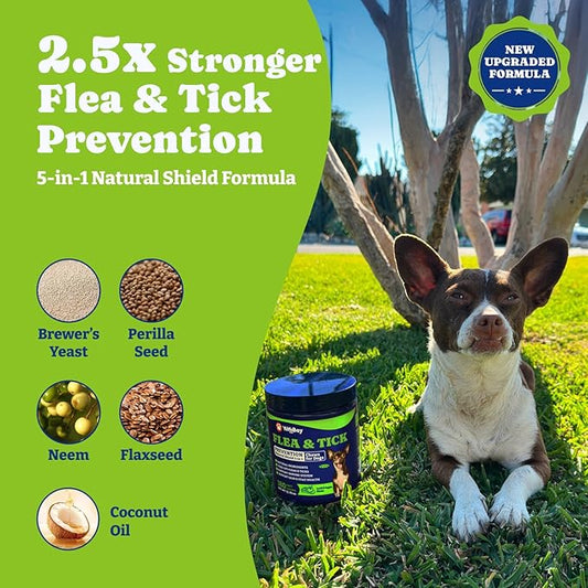 Flea & Tick Prevention for Dogs Chewables, YoYoBay Natural Dog Fleas and Ticks Control Supplement, Dogs Supplement, Natural Shield 5-in-1 Protection, Lamb & Apple Flavor, 180 Soft Chews