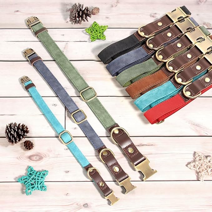 Didog Soft Padded Leather Dog Collars for Medium Dogs, Classic Heavy Duty Dog Collars with Quick Release Metal Buckle, Adjustable Medium Dog Collar Leather,Blue,M