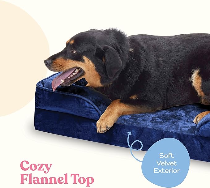 Orthopedic Sofa Dog Bed - Ultra Comfortable Dog Bed for Large Dogs - Breathable & Waterproof Pet Bed- Egg Foam Sofa Bed with Extra Head and Neck Support - Removable Washable Cover with Nonslip Bottom