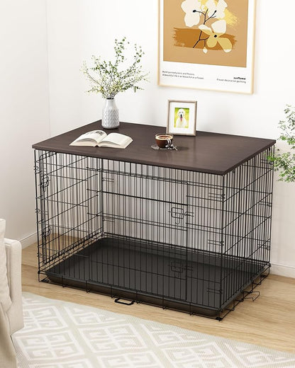Piskyet Dog Crate Topper Wood Countertop for 48 42 36 30 24 inch Dog Cage, Dog Crate Cover,Dog Kennel Topper, 24" Walnut(Crate Not Include)