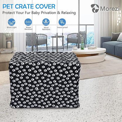Morezi Dog Crate Cover for Wire Crates, Heavy Nylon Waterproof, Fits Most 25" inch Dog Crates, Easy to Put On, Take Off, and Adjust - Cover only - Black - Small