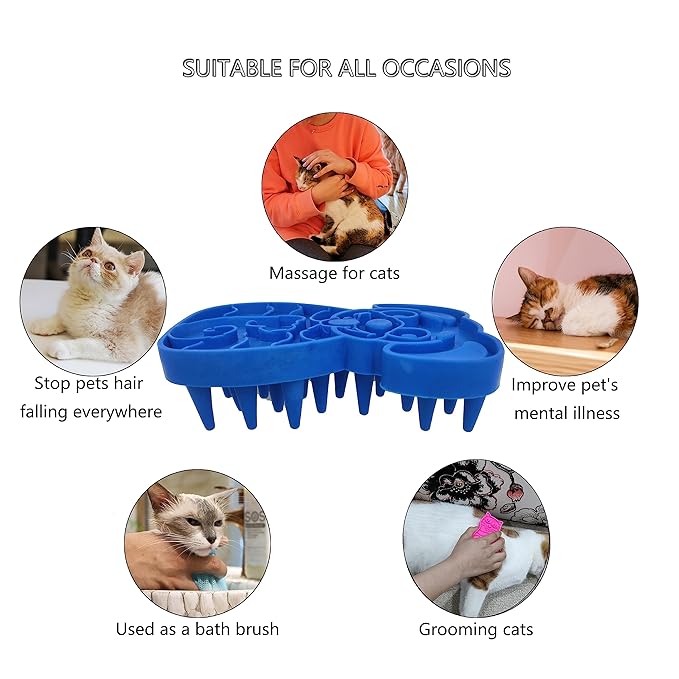 KIRTI Groom Brush,Massag Brush for Dogs, Cats, Small Animals and Pets with Short Hair Grooming Bathing Massaging and Deshedding Silicone Brush,Soft Rubber Bristles (Blue)
