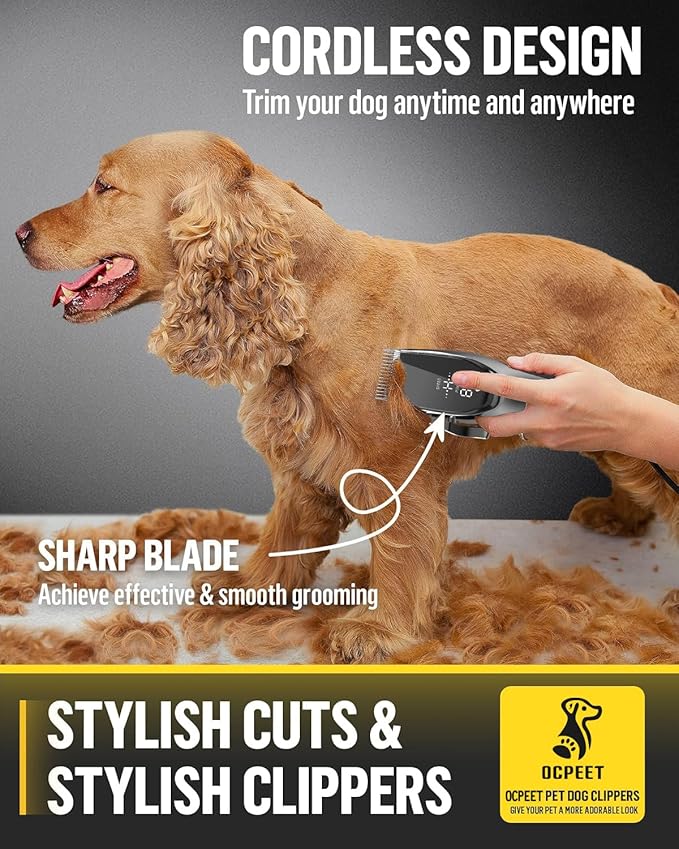 Dog Clippers Low Noise for Grooming,4 in 1 Dog Grooming Kit with 2 Speed,6 Guards,Scissors,Comb for Small Medium Large Pets Dogs Cats Thick Hair Cutting Light Pewter
