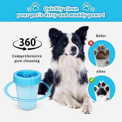 Qianruida Dog Paw Cleaner Cup, Soft Silicone, Portable, Easy to Clean, Removes Mud and Dirt, Grooming Accessory for Home, Travel – Blue, L